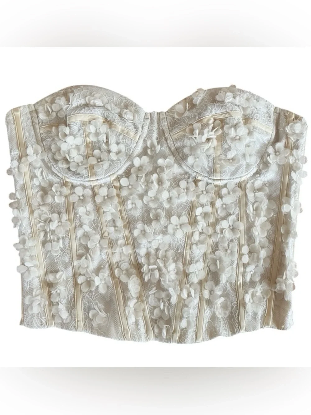 Ann Taylor Ivory Lace 3D Floral & Pearl Appliqué Bustier Corset size 6